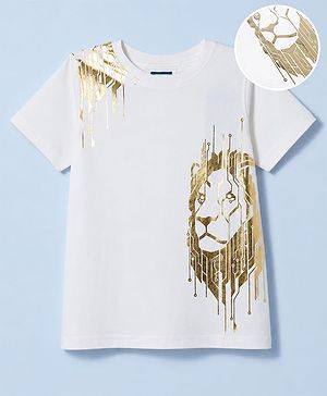 Pine Kids Cotton Knit T-Shirt with Lion Graphic Print Bright White 4-5 Years