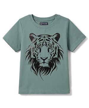 Pine Kids Cotton Knit T-Shirts Tiger Graphic Print Round Neck Half Sleeves Green 4-5 Years