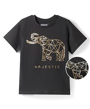 Pine Kids Cotton Knit T-Shirts Round Neck Half Sleeves Elephant Graphic Black 4-5 Years