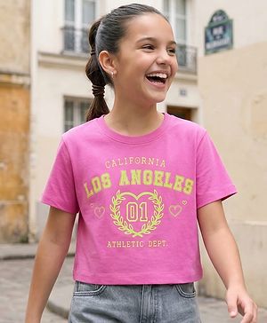 Pine Kids  Cotton Knit Half Sleeves T-Shirt with Los Angeles Print - Plum