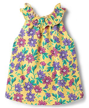 Babyhug 100% Cotton Knit Sleeveless Floral Printed Top - Multicolor