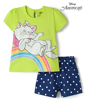 Babyhug Disney Single Jersey Knit Half Sleeves T-Shirt & Shorts Night Suit With Marie Graphics - Multicolor