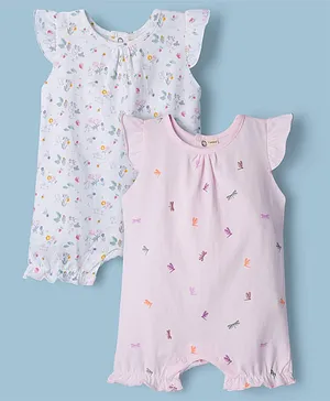 I Bears Interlock Knit Sleeveless
                              Floral Printed Rompers Pack of 2 - White
                              & Pink