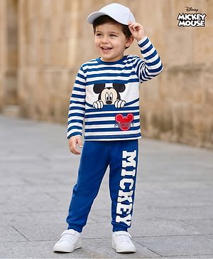 Babyhug Disney Single Jersey Knit Full Sleeves Co-ords T-Shirt & Pajama Night Suit with Mickey Mouse Graphic - Blue