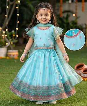 Babyhug Woven Half Flutter Sleeves
                              Choli Lehenga Set with Dupatta &
                              Embroidery - Aqua Blue
