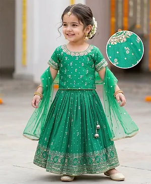 Babyhug Brocade Woven Half Sleeves
                              Lehenga Choli Set With Floral Embroidery
                              Sequin Detailing & Dupatta - Teal
                              Blue