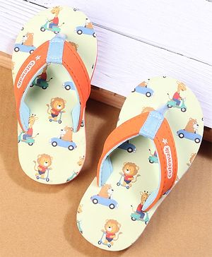 Cute Walk by Babyhug Flip Flops with Lion Print - Orange & Mustard