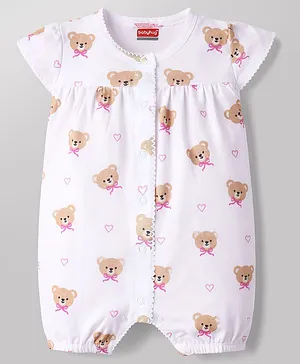 Babyhug 100% Cotton Interlock Knit
                              Half Sleeves Romper With Teddy Print -
                              Multicolor