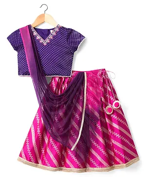 Babyhug Brocade Woven Half Sleeves
                              Polka Dot Printed Choli Lehenga Set with
                              Dupatta & Embroidery - Fuchsia