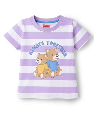 Babyhug Cotton Knit T-Shirt Half Sleeves Striped with Graphics Multi Color 6-9 Months