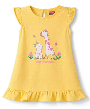 Babyhug
                              Cotton Knit Half Sleeves Nighty with
                              Animal Print - Yellow
