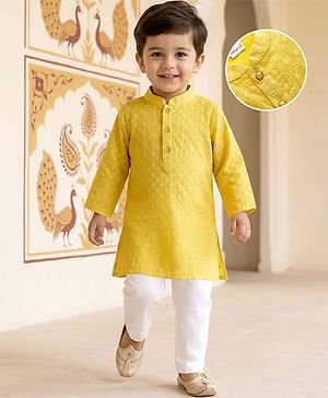 Babyhug Cotton Blend Woven Full Sleeves Kurta Pajama Set with Embroidery - Yellow