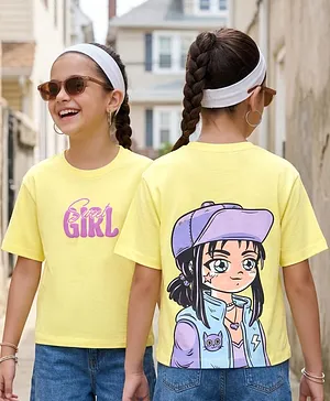 Pine Kids Cotton Knit Half Sleeves
                              T-Shirt With Front & Back Girl Print -
                              Yellow