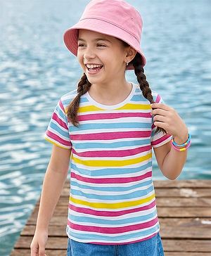 Pine Kids Cotton Knit Half Sleeves Striped T-Shirt - White