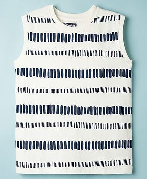 Pine Kids Cotton Knit Sleeveless Printed Tank T-Shirt - White