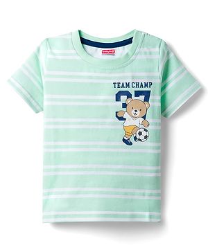 Babyhug Cotton Knit Half Sleeves Striped T-Shirt with Teddy Print - Multicolor