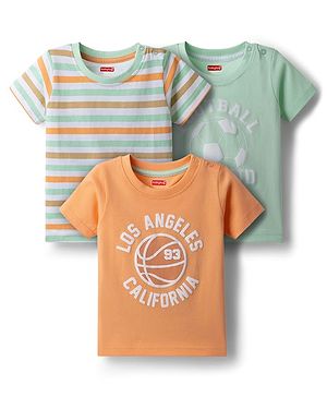 Babyhug Cotton Knit T-Shirts Half Sleeves with Graphics Pack of 3 Multi Color 6-9 Months
