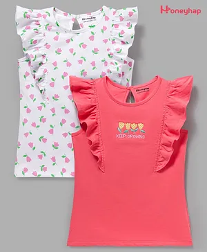 Honeyhap Premium 100% Cotton With Bio
                              Finish Sleeveless Tops With Floral Print
                              Pack of 2 - Shell Pink & Bright White