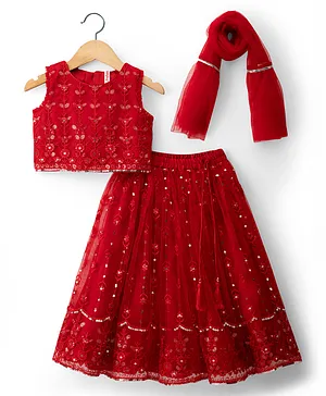 Babyhug Net Woven Sleeveless Lehenga
                              Choli Set with Floral Embroidery &
                              Dupatta - Red