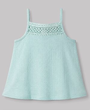Babyhug 100% Cotton Knit Sleeveless Frock With Floral Embroidery - Light Blue