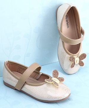 Pine Kids PU Velcro Closure Butterfly Applique Party Wear Ballerina - Golden