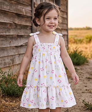 Babyhug Knitted One Piece Dresses/Frocks with Shoulder Straps and Floral Print White 3-6 Months