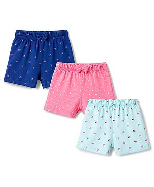 Babyhug Single Jersey Knit Mid Thigh Printed Shorts with Bow Applique Pack of 3 - Multicolor
