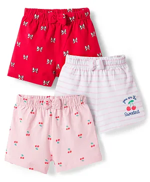 Babyhug Single Jersey Knit Mid Thigh
                              Shorts with Cherry & Bow Print Pack of
                              3 - Multicolor