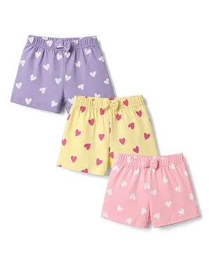 Babyhug Single Jersey Knit Mid Thigh
                              Shorts With Heart Print & Bow Applique
                              Pack of 3 - Multicolor