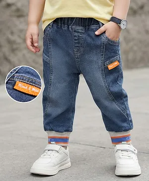 Mark & Mia Cotton Lycra Full
                              Length Cut & Sew Denim Jeans with
                              Badge Pocket & Tipping Rib Detailing -
                              Blue