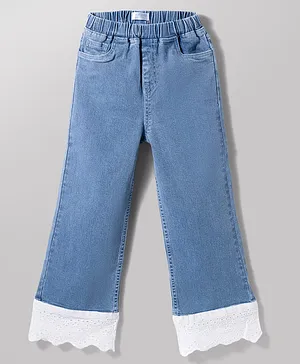 Mark &
                              Mia Cotton Lycra Full Length Denim Jeans
                              with Lace Detailing - Blue