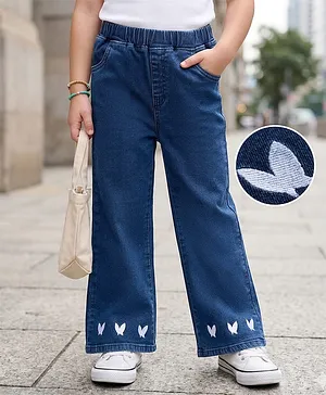 Mark & Mia Cotton Lycra Full
                              Length Denim Jeans with Butterfly
                              Embroidery - Navy Blue