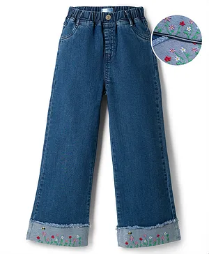 Mark &
                              Mia Denim Cotton Lycra Full Length Jeans
                              With Floral Embroidery - Navy Blue