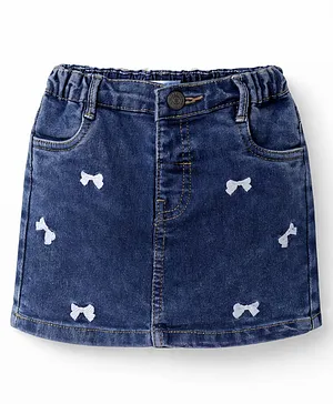 Mark & Mia Cotton Lycra Denim
                              Skorts With Bow Embroidery - Blue