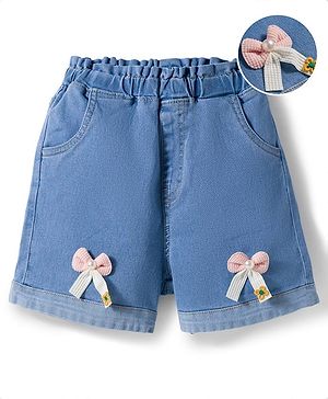 Mark & Mia Cotton Lycra Denim Shorts With Bow Applique - Blue