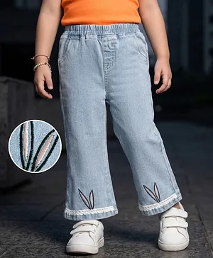 Mark & Mia Cotton Lycra Full
                              Length Denim Jeans with Embroidery &
                              Lace Detailing - Blue