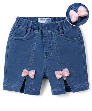 Mark & Mia Cotton Lycra Cut N Sew
                              Denim Shorts With Bow Applique - Light
                              Blue