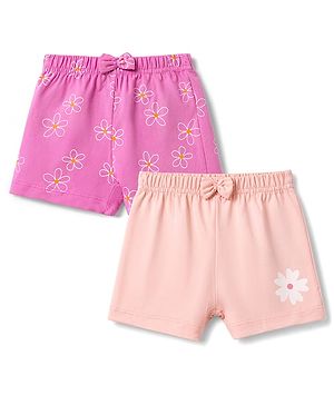 Babyhug Single Jersey Knit Mid Thigh Printed Shorts with Bow Applique Pack of 2 - Multicolor