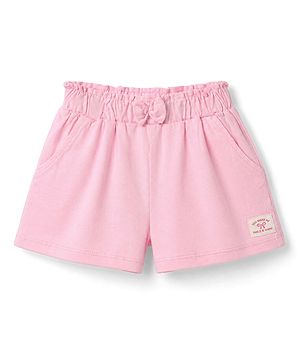 Babyhug Single Jersey Knit Mid Thigh Solid Shorts With Bow Applique - Pink