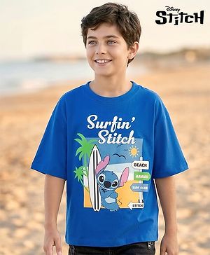 Pine Kids Disney Single Jersey Knit Drop Shoulder Half Sleeves Lilo & Stitch Graphic - Blue