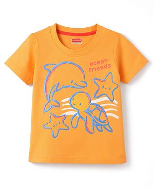 Babyhug Cotton Knit T-Shirt with Graphics Half Sleeves Round Neck Orange Color 6-9 Months