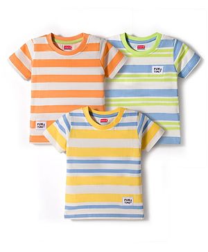 Babyhug Cotton Knit Half Sleeves Striped T-Shirts Pack of 3 - Multicolor