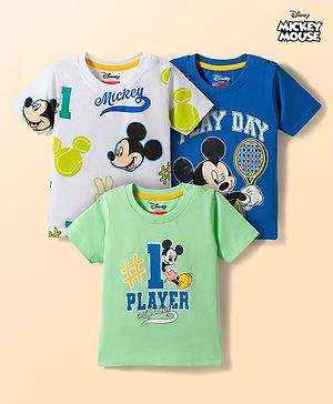 Babyhug Disney Single Jersey Knit Half Sleeves T-Shirts With Mickey Mouse Graphics Pack of 3 - Multicolor