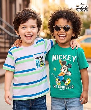 Babyhug Disney Single Jersey Knit Half Sleeves T-Shirts With Mickey Mouse Graphics Pack of 2 - Multicolor