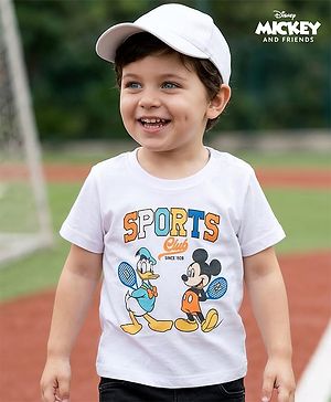 Babyhug Disney Single Jersey Knit Half Sleeves T-Shirt with Mickey Mouse & Friends Graphics - White