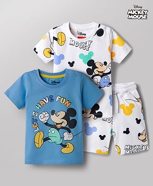 Babyhug Disney Single Jersey Knit Half Sleeves T-Shirts & Shorts Co-ord Night Suit with Mickey Mouse Graphics - Multicolor