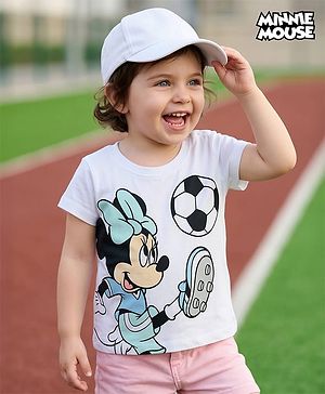 Babyhug Disney Single Jersey Knit Half Sleeves T-Shirt with Minnie Mouse Graphic - White