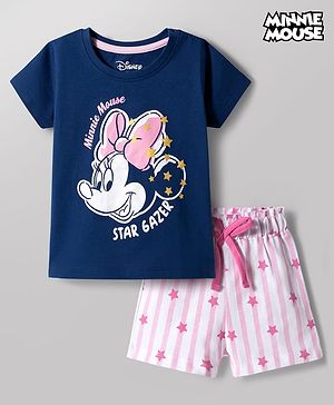 Babyhug Disney Single Jersey Knit Half Sleeves T-Shirt & Shorts Night-Suit With Minnie Mouse Graphics - Multicolor