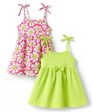 Babyhug Cotton Knit One Piece Dresses/Frocks with Bow Multi Color 0-0 Months Pack of 2