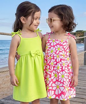 Babyhug Cotton Knit One Piece Dresses/Frocks with Bow Multi Color 12-18 Months Pack of 2